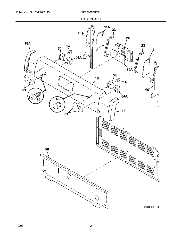BACKGUARD Diagram and Parts List for TEF360MXDSF  Tappan Range