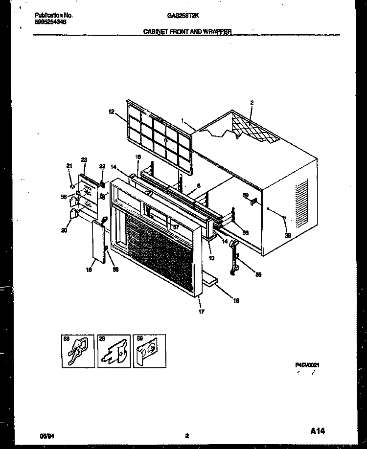 CABINET FRONT AND WRAPPER Diagram and Parts List for GAS258T2K1  Gibson Air Conditioner