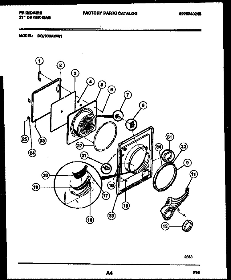 DOOR PARTS Diagram and Parts List for DG7000AWW1  Frigidaire Dryer