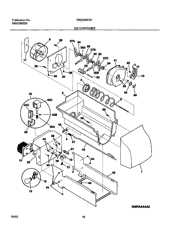 ICE CONTAINER Diagram and Parts List for FRS23KF6CB0  Frigidaire Refrigerator