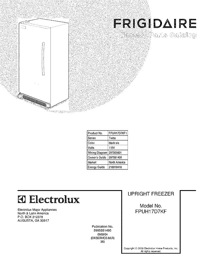 COVER Diagram and Parts List for FPUH17D7KF1  Frigidaire Freezer