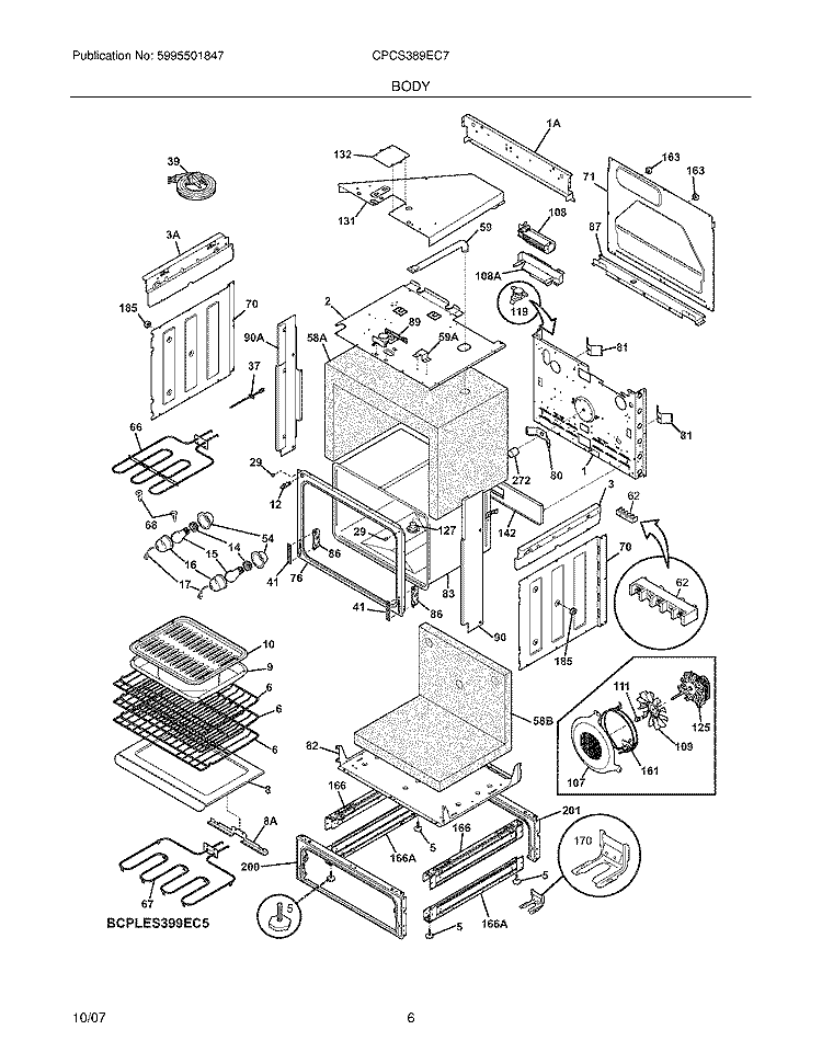 BODY Diagram and Parts List for CPCS389EC7  Frigidaire Range