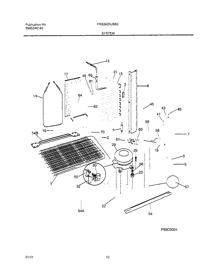 SYSTEM Diagram and Parts List for FRS26ZNJSB2  Frigidaire Refrigerator