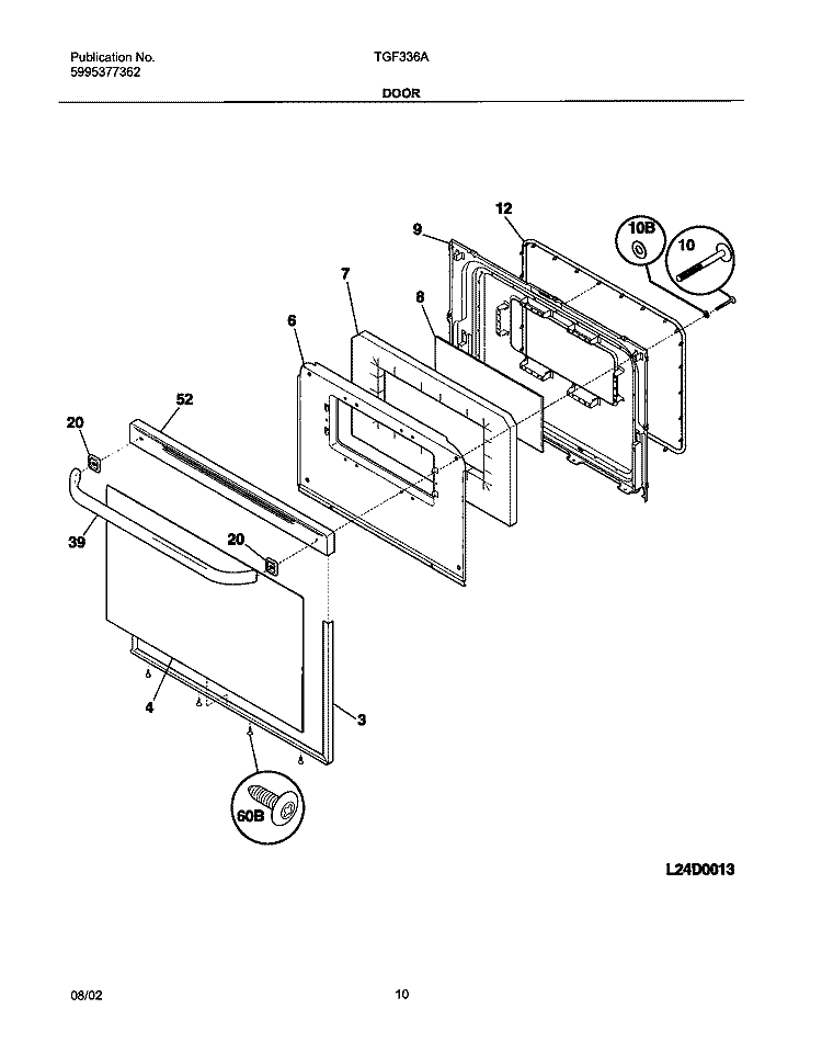 DOOR Diagram and Parts List for TGF336AUA  Tappan Range