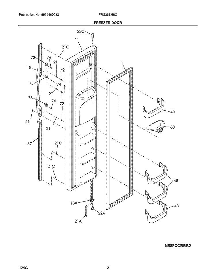 FREEZER DOOR Diagram and Parts List for FRS26BH6CQ3  Frigidaire Refrigerator