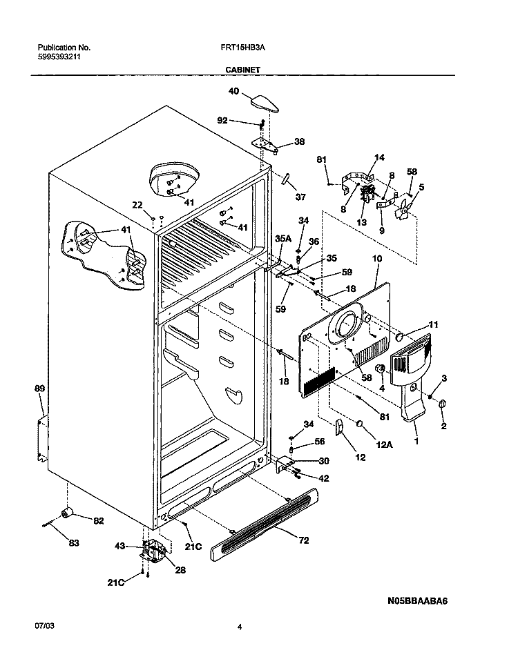 CABINET Diagram and Parts List for FRT15HB3AZ5  Frigidaire Refrigerator