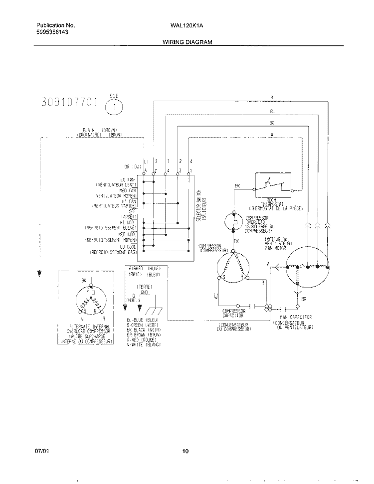 WIRING DIAGRAM Diagram and Parts List for WAL120K1A1  Westinghouse Air Conditioner