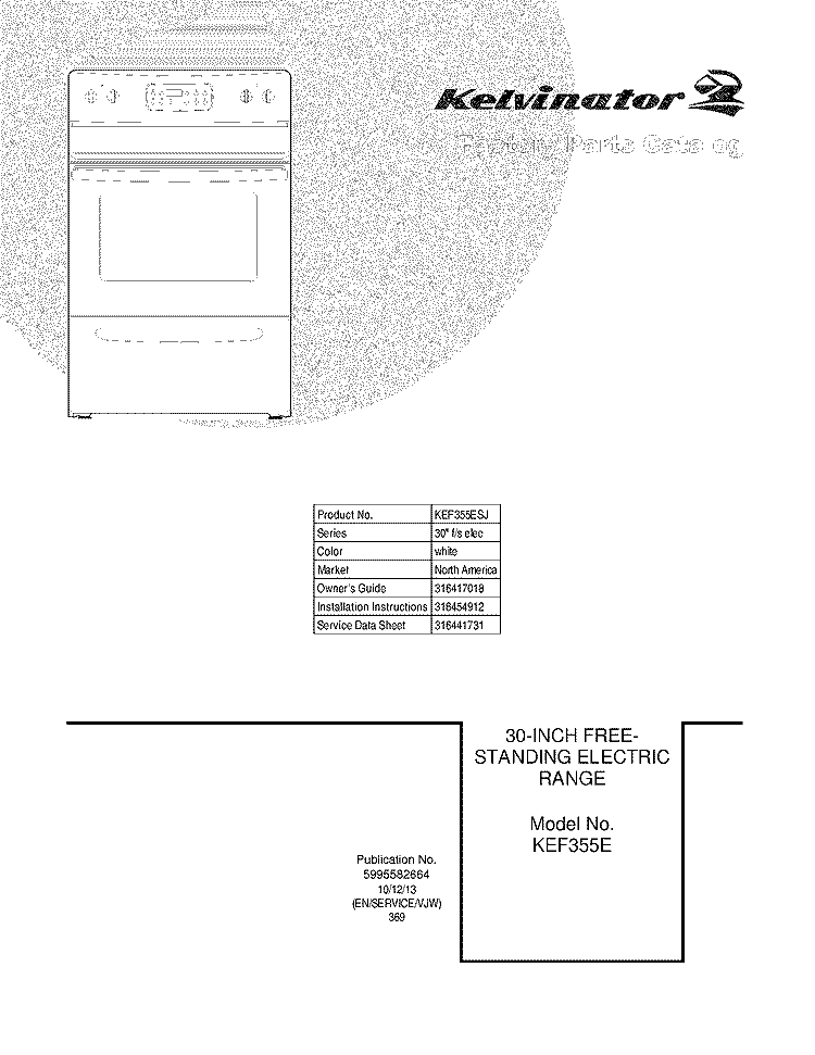 COVER Diagram and Parts List for KEF355ESJ  Kelvinator Range