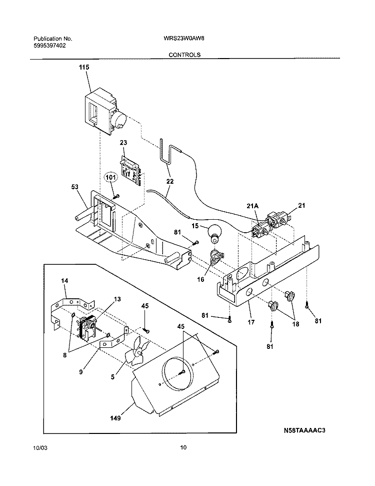 CONTROLS Diagram and Parts List for WRS23W0AW8  Westinghouse Refrigerator