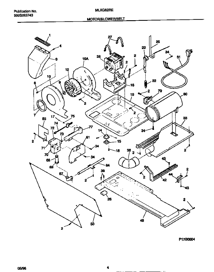 MOTOR / BLOWER / BELT Diagram and Parts List for MLXG62REW0  Frigidaire Washer Dryer Combo
