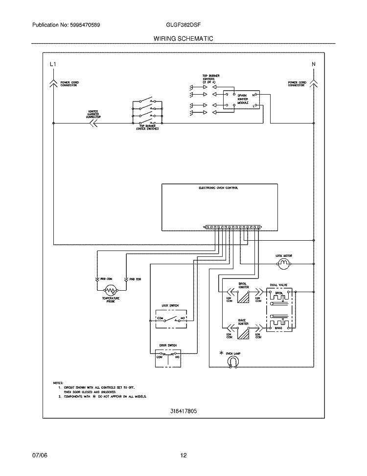 WIRING SCHEMATIC Diagram and Parts List for GLGF382DSF  Frigidaire Range