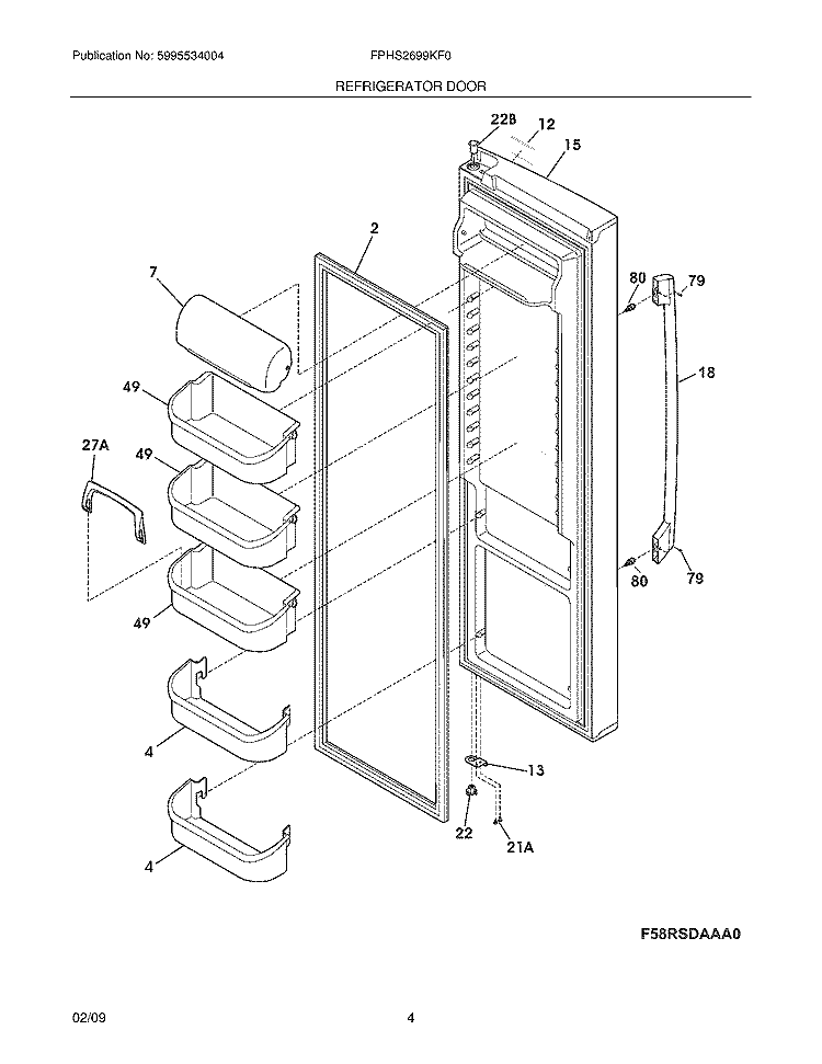 REFRIGERATOR DOOR Diagram and Parts List for FPHS2699KF0  Frigidaire Refrigerator
