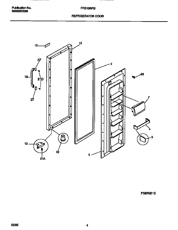 REFRIGERATOR DOOR Diagram and Parts List for FRS19BRBW1  Frigidaire Refrigerator
