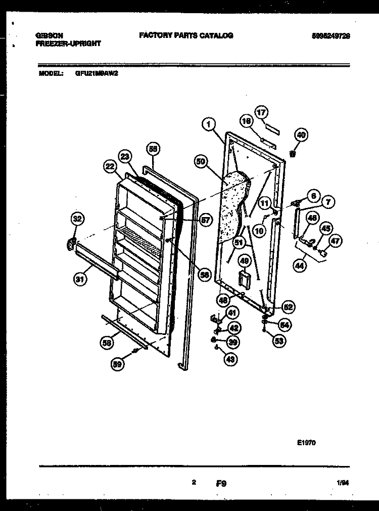DOOR PARTS Diagram and Parts List for GFU21M9AW2  Gibson Freezer