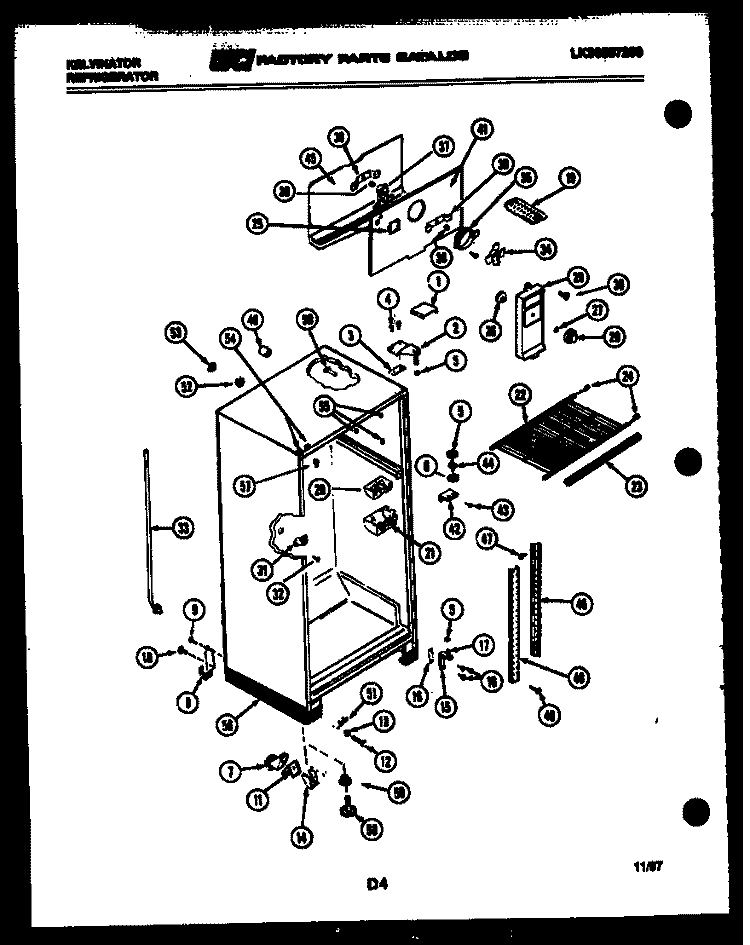 CABINET PARTS Diagram and Parts List for TSK180EN0W  Kelvinator Refrigerator