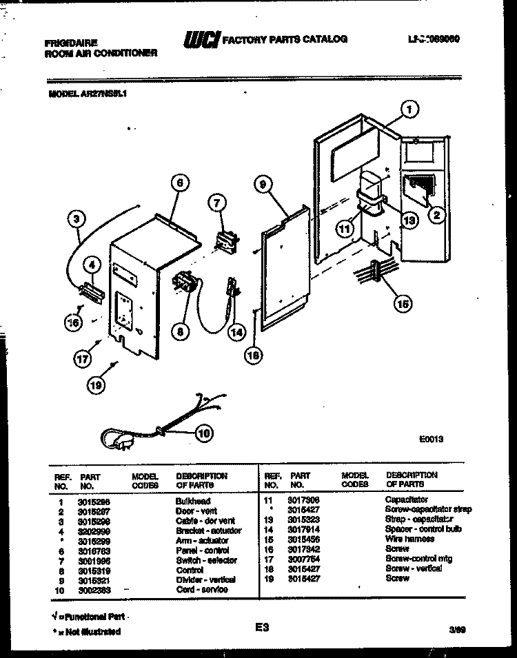 ELECTRICAL PARTS Diagram and Parts List for AR27NS5L1  Frigidaire Air Conditioner