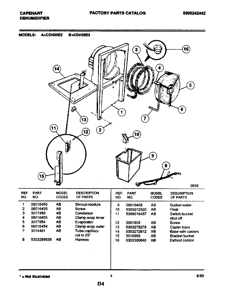 CONDENSER Diagram and Parts List for CDH30E2  Frigidaire Dehumidifier