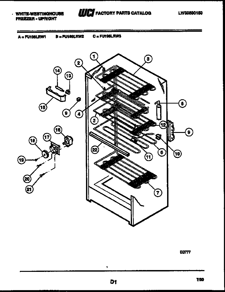 SHELF PARTS Diagram and Parts List for FU196LRW3  Frigidaire Freezer