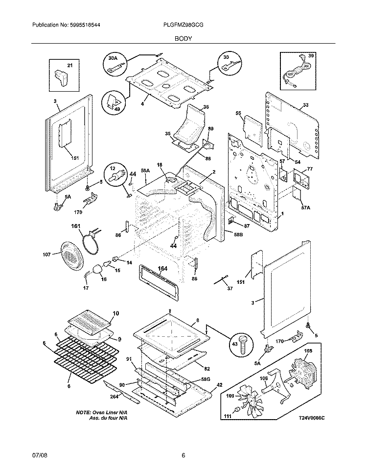 BODY Diagram and Parts List for PLGFMZ98GCG  Frigidaire Range