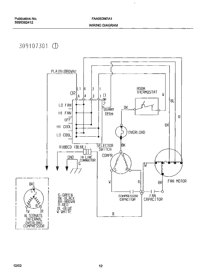 WIRING DIAGRAM Diagram and Parts List for FAA053M7A1  Frigidaire Air Conditioner