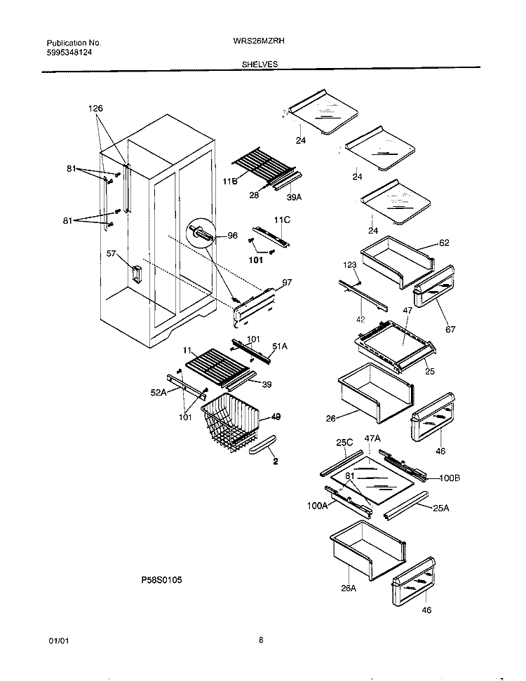 SHELVES Diagram and Parts List for WRS26MZRHD0  Westinghouse Refrigerator
