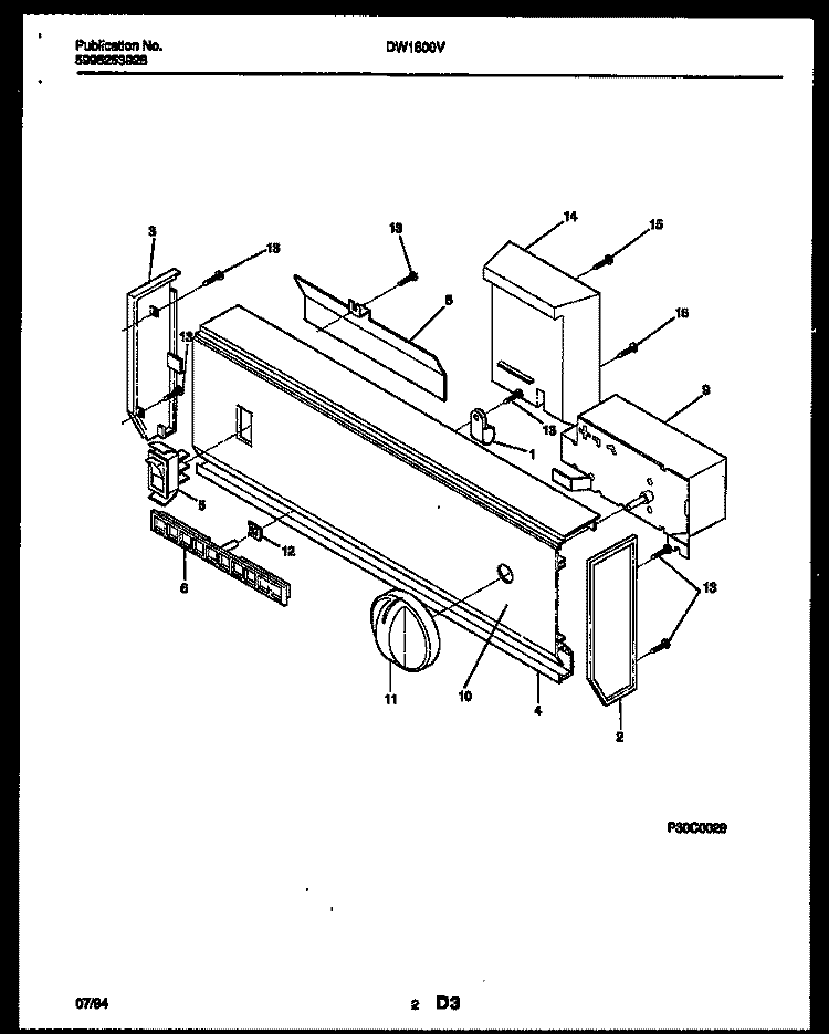CONSOLE AND CONTROL PARTS Diagram and Parts List for DW1800V1  Frigidaire Dishwasher