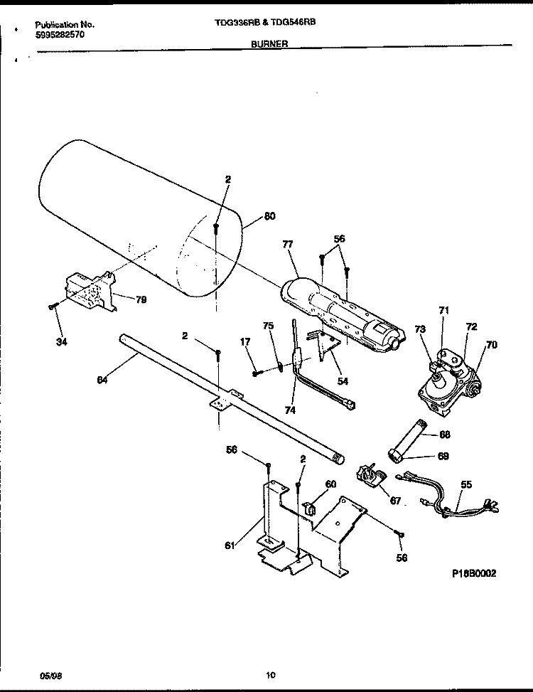BURNER Diagram and Parts List for TDG546RBD2  Tappan Dryer