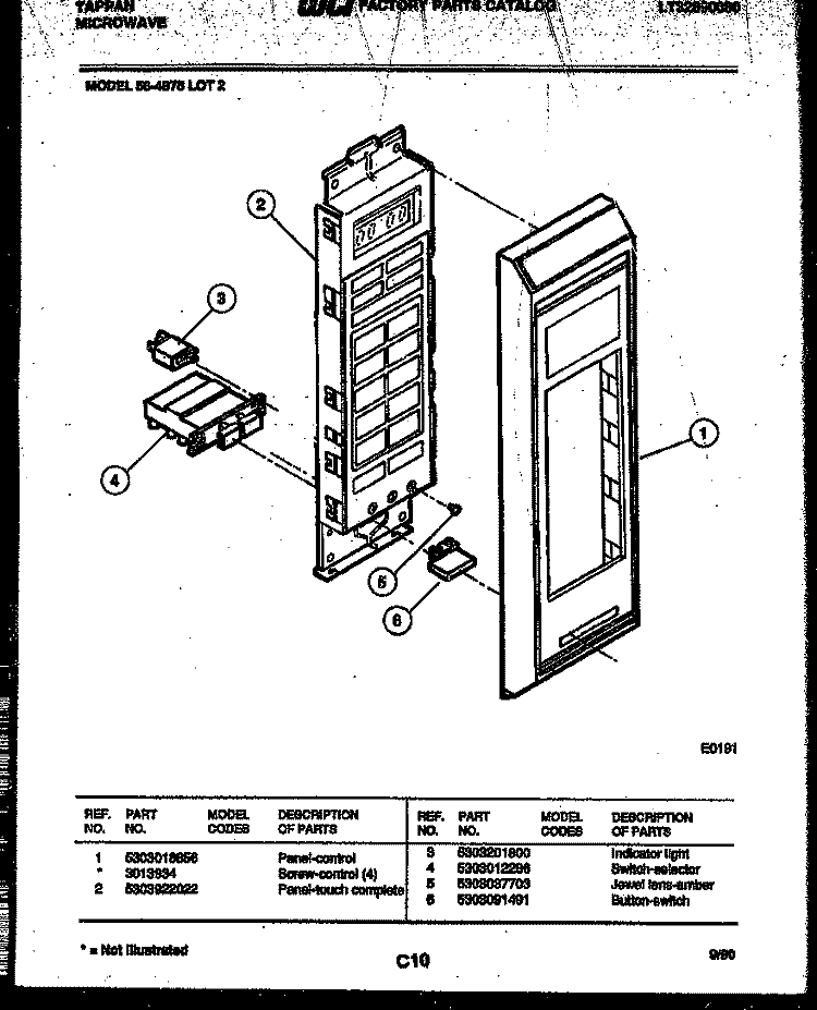 CONTROL PANEL Diagram and Parts List for 56-4878-10-02  Tappan Microwave
