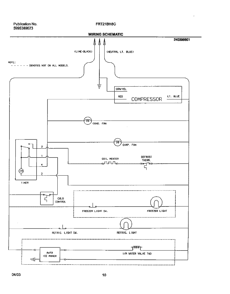 WIRING SCHEMATIC Diagram and Parts List for FRT21BH8CQ0  Frigidaire Refrigerator