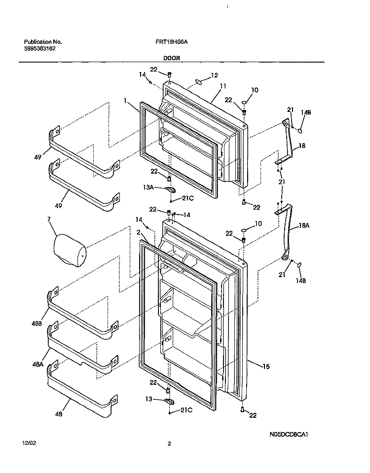 DOOR Diagram and Parts List for FRT18HS6AW6  Frigidaire Refrigerator