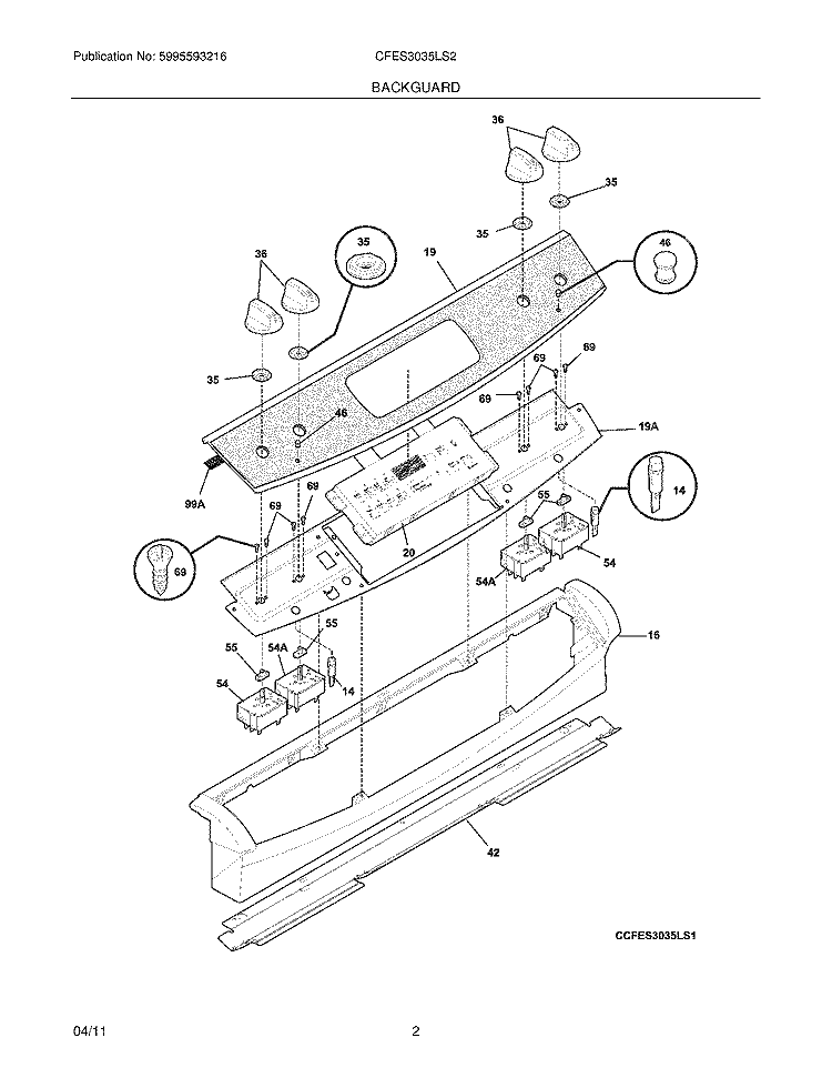 BACKGUARD Diagram and Parts List for CFES3035LS2  Frigidaire Range