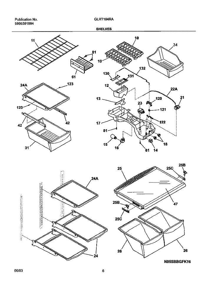 SHELVES Diagram and Parts List for GLRT184RAQ2  Frigidaire Refrigerator