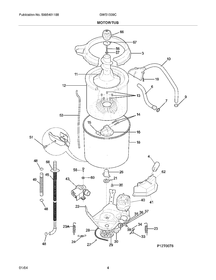 MOTOR / TUB Diagram and Parts List for GWS1339CS1  Gibson Washer