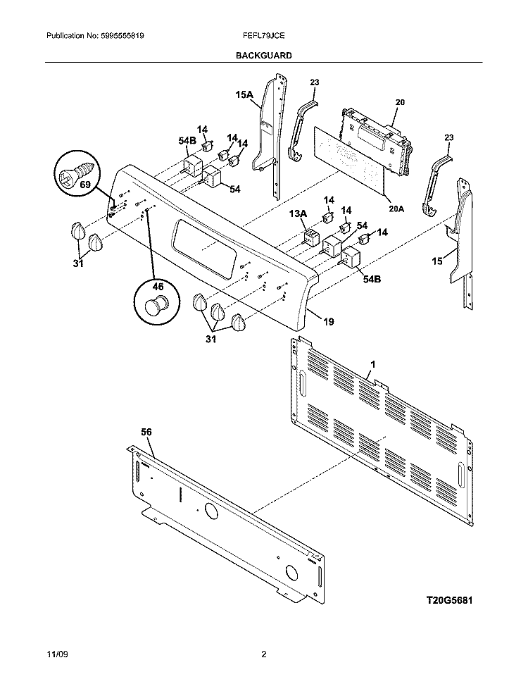 BACKGUARD Diagram and Parts List for FEFL79JCE  Frigidaire Range