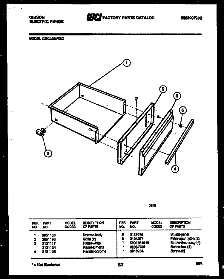 DRAWER PARTS Diagram and Parts List for CEC4S6WXC  Gibson Range