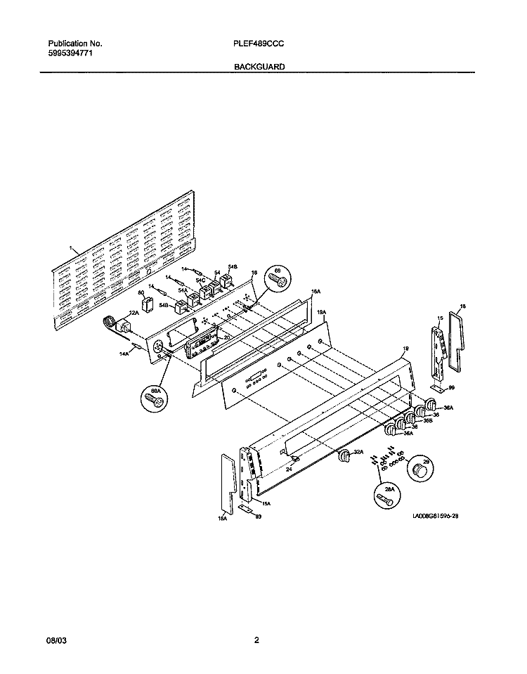 BACKGUARD Diagram and Parts List for PLEF489CCC  Frigidaire Range