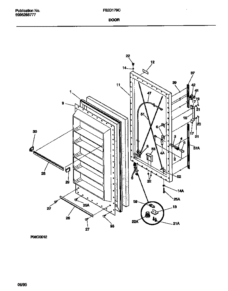 DOOR Diagram and Parts List for F82D179CW0  Frigidaire Freezer
