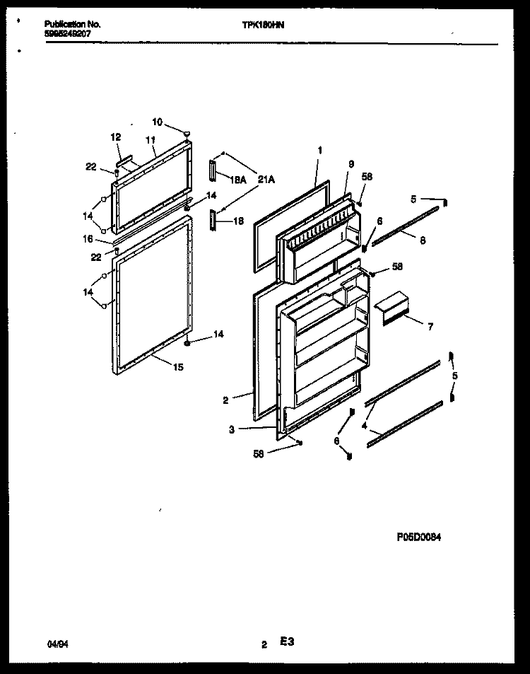 DOOR PARTS Diagram and Parts List for TPK180HN3D  Kelvinator Refrigerator