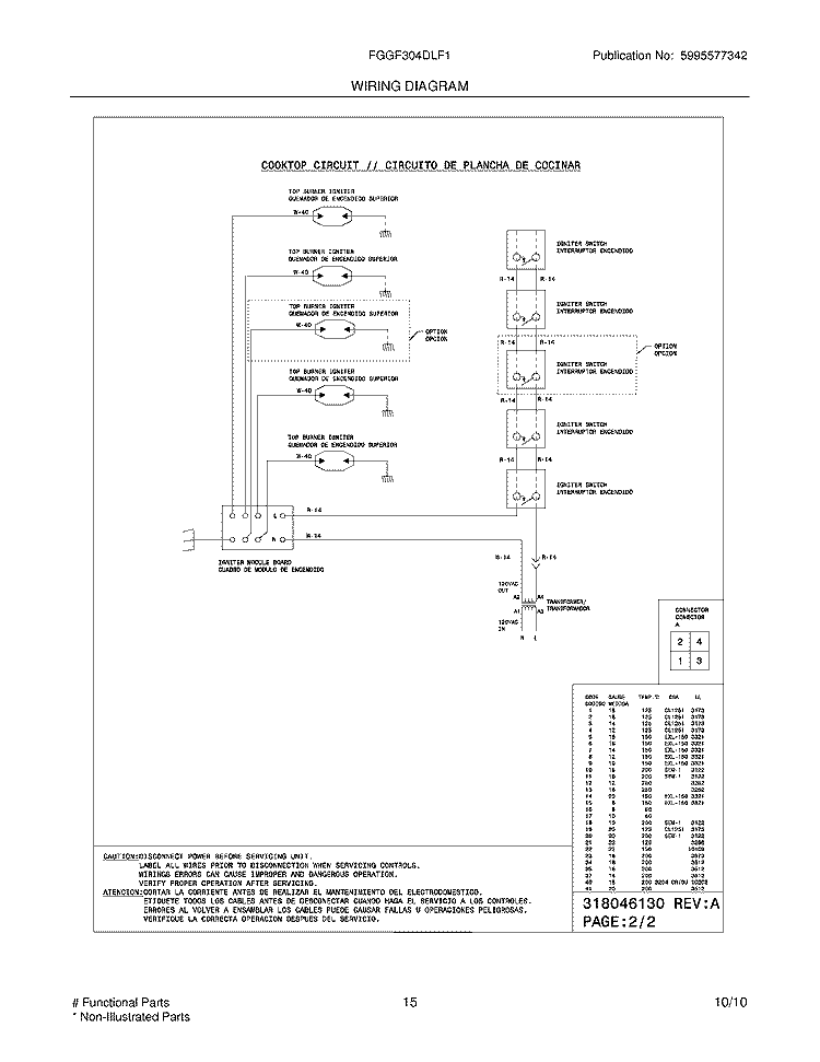 WIRING DIAGRAM Diagram and Parts List for FGGF304DLF1  Frigidaire Range