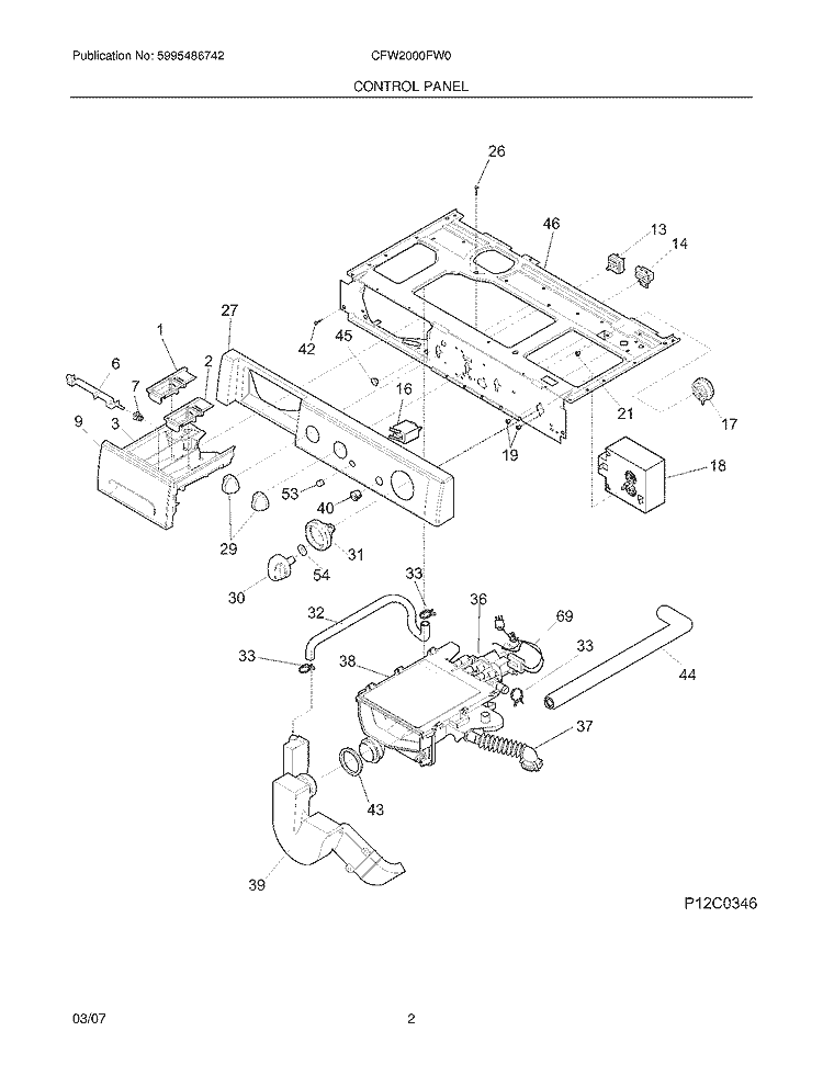 CONTROL PANEL Diagram and Parts List for CFW2000FW0  Crosley Washer