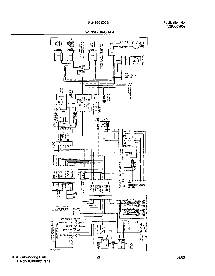 WIRING DIAGRAM Diagram and Parts List for PLHS238ZCB1  Frigidaire Refrigerator