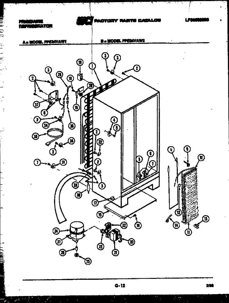 SYSTEM AND AUTOMATIC DEFROST PARTS Diagram and Parts List for FPE24VAH1  Frigidaire Refrigerator