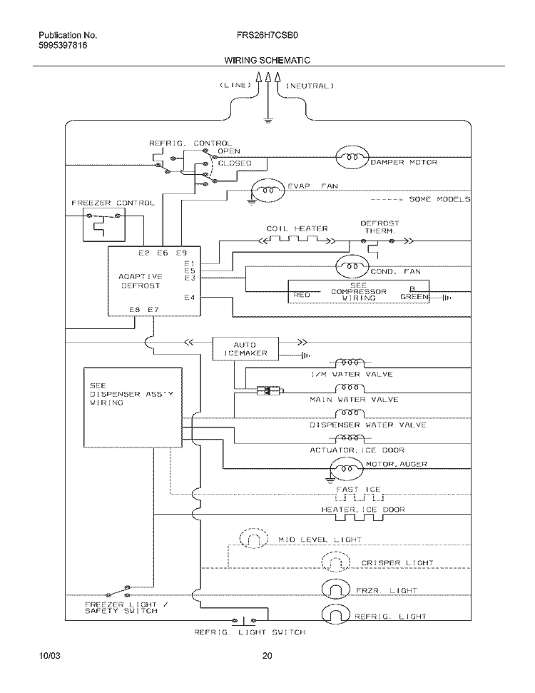 WIRING SCHEMATIC Diagram and Parts List for FRS26H7CSB0  Frigidaire Refrigerator