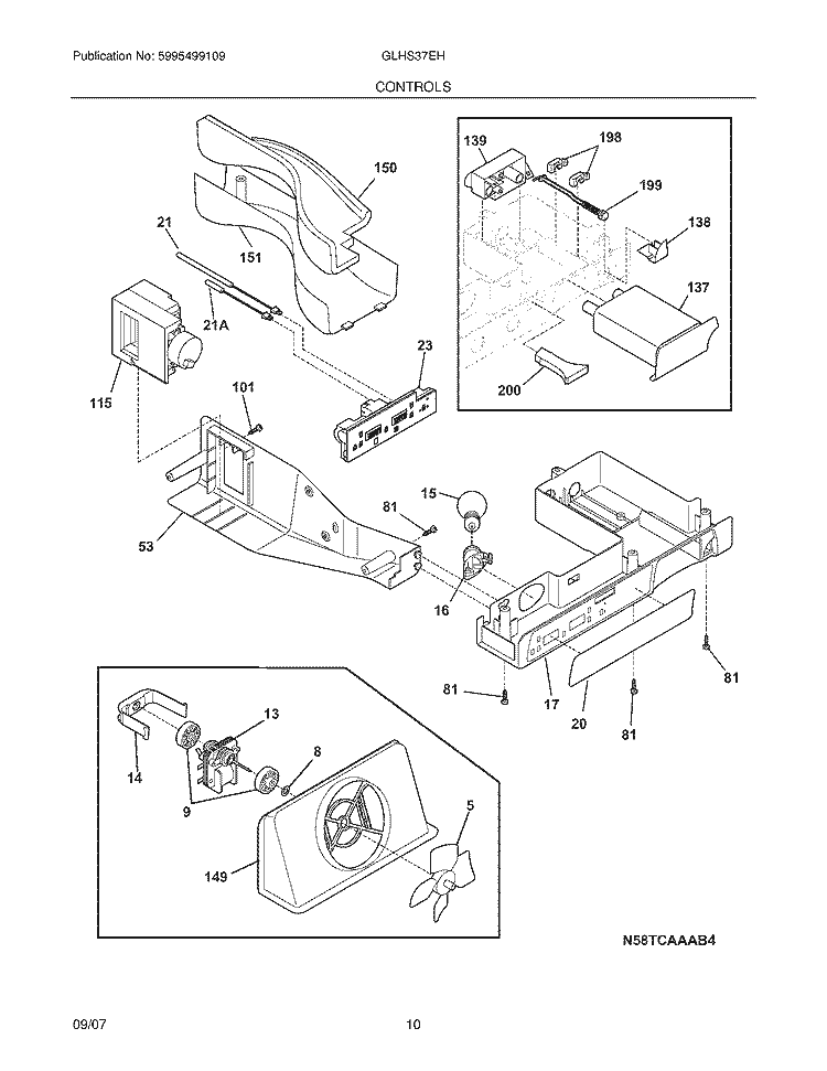 CONTROLS Diagram and Parts List for GLHS37EHQ5  Frigidaire Refrigerator