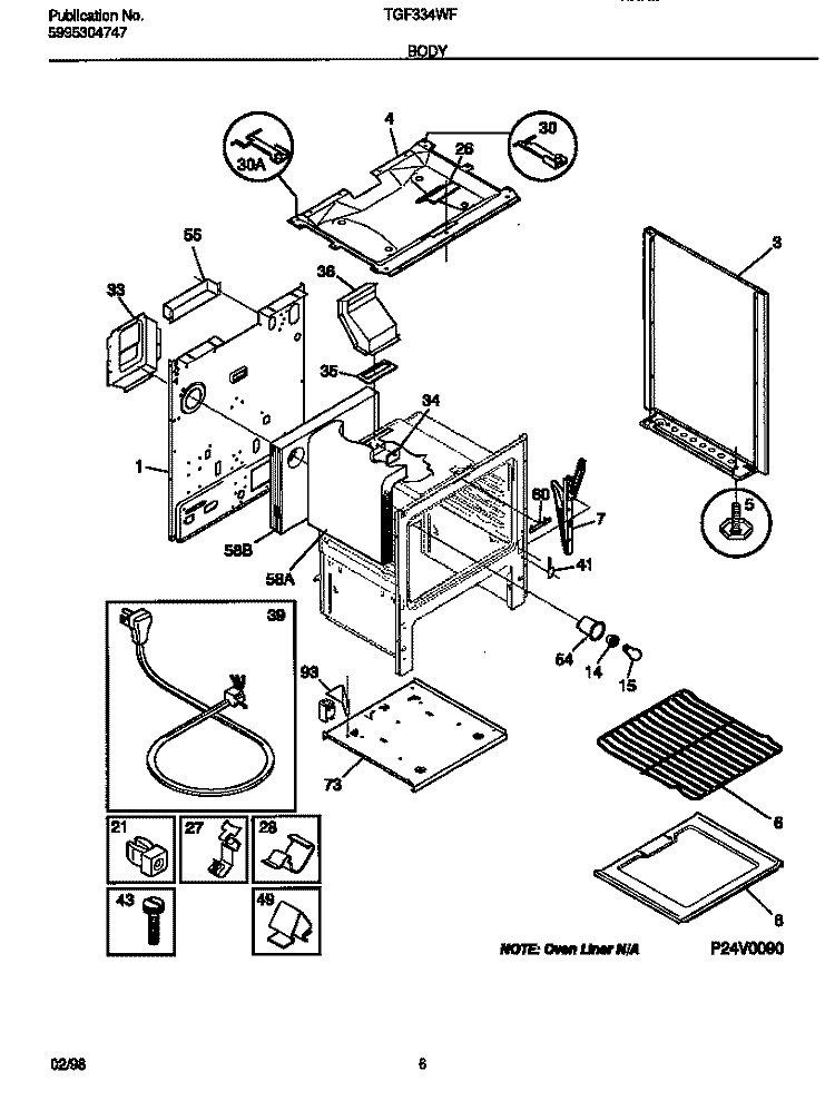 BODY Diagram and Parts List for TGF334WFSD  Tappan Range