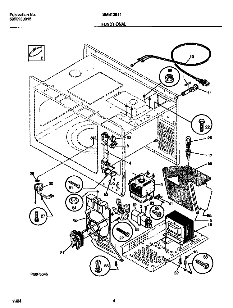 FUNCTIONAL Diagram and Parts List for SMS138T1B2  Tappan Microwave