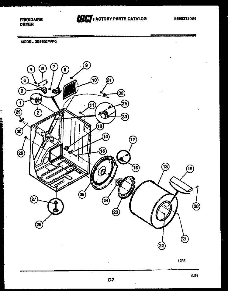 CABINET AND COMPONENT PARTS Diagram and Parts List for DE8800PW0  Frigidaire Dryer