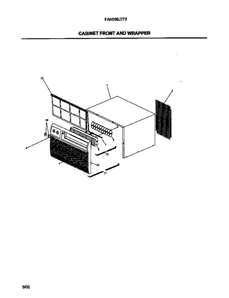 WRAPPER & FRONT PANEL Diagram and Parts List for FAH096J2T2  Frigidaire Air Conditioner