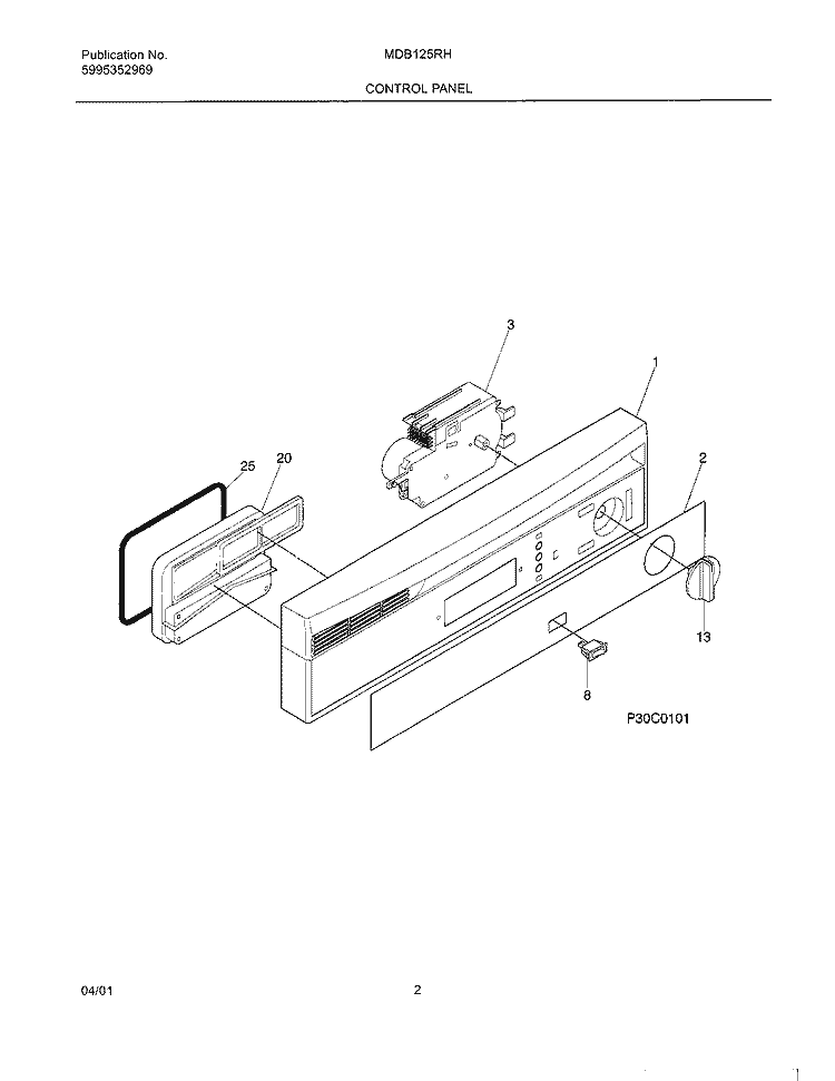 CONTROL PANEL Diagram and Parts List for MDB125RHD2  Uni Dishwasher