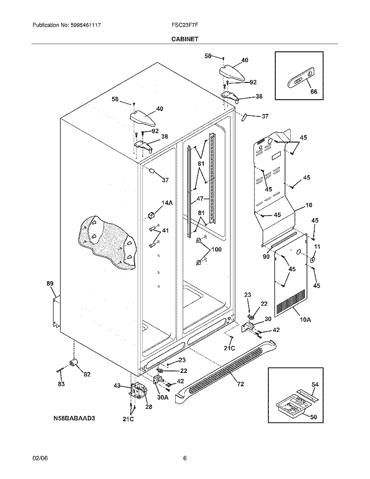 CABINET Diagram and Parts List for FSC23F7FB0  Frigidaire Refrigerator